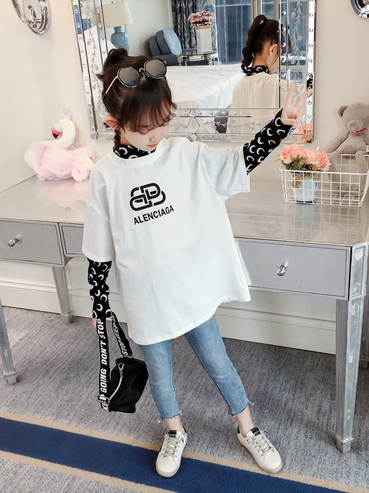 2019 Осенняя футболка для девочек детская одежда с длинными рукавами надписью