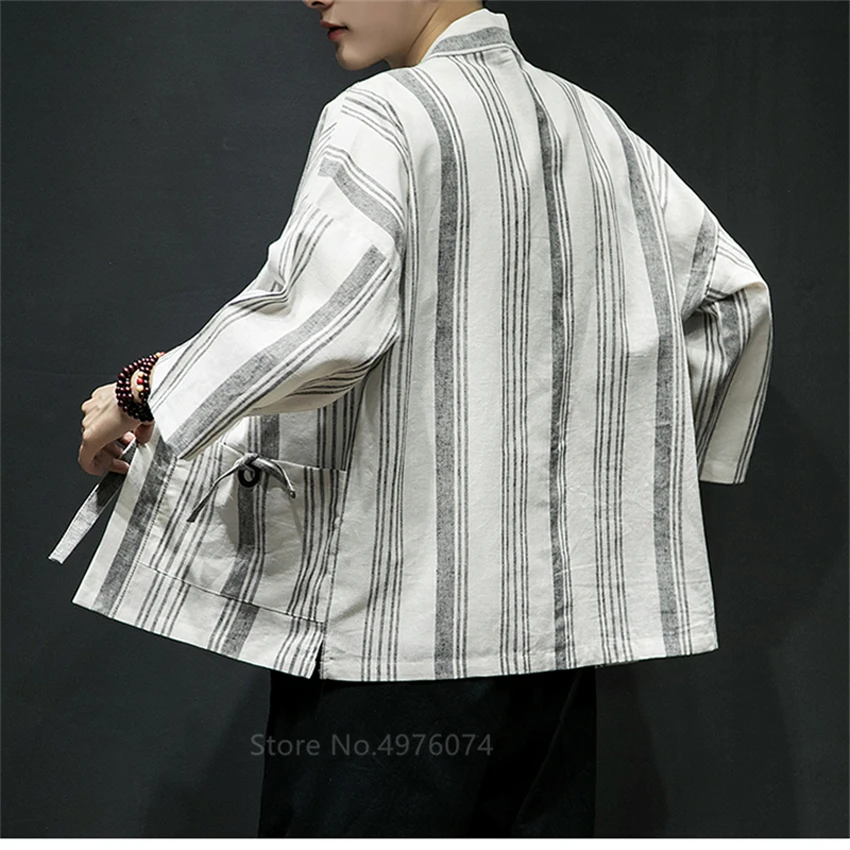 Мужское стильное кимоно кардиган в полоску пальто японском стиле Харадзюку
