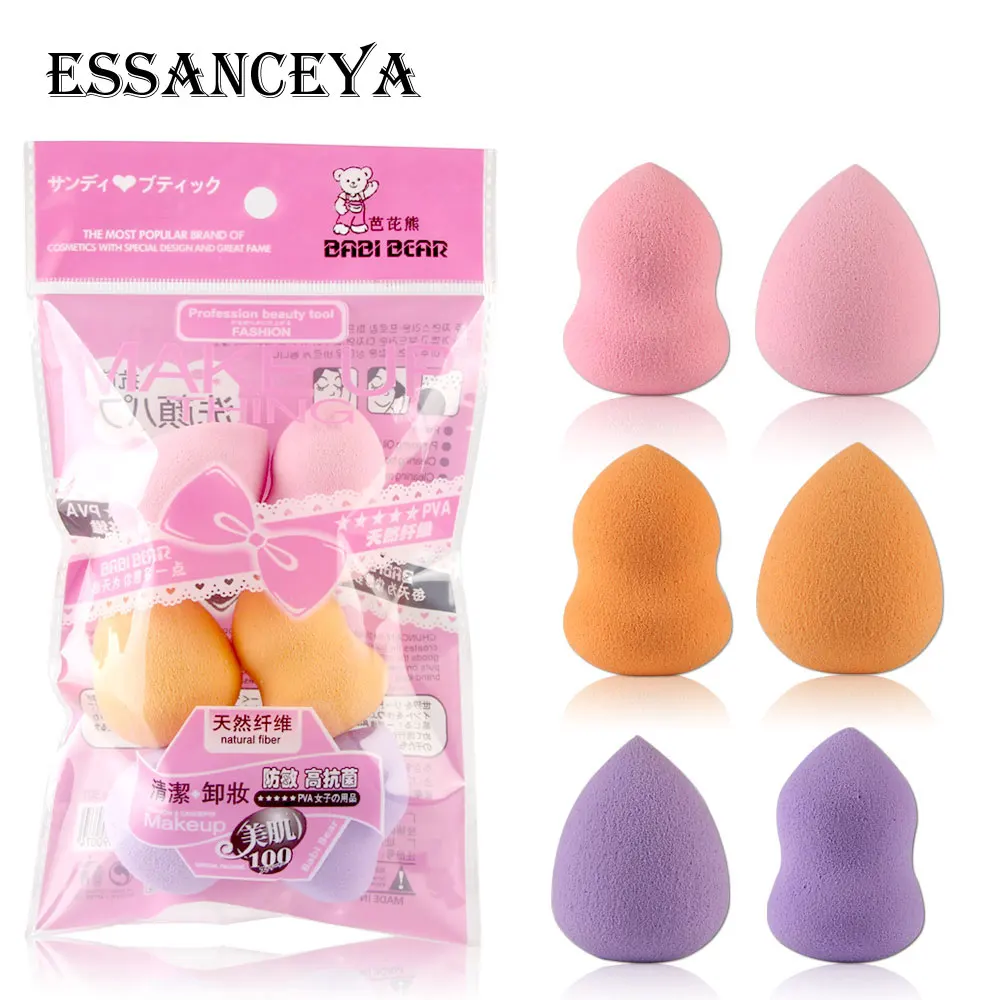 6Pcs Water and gourd Горячая 4/6 шт. мягкие губки Pro Макияж puff основа Puff Тыква капли воды форма косметические - Handle Color: 6Pcs Water and gourd