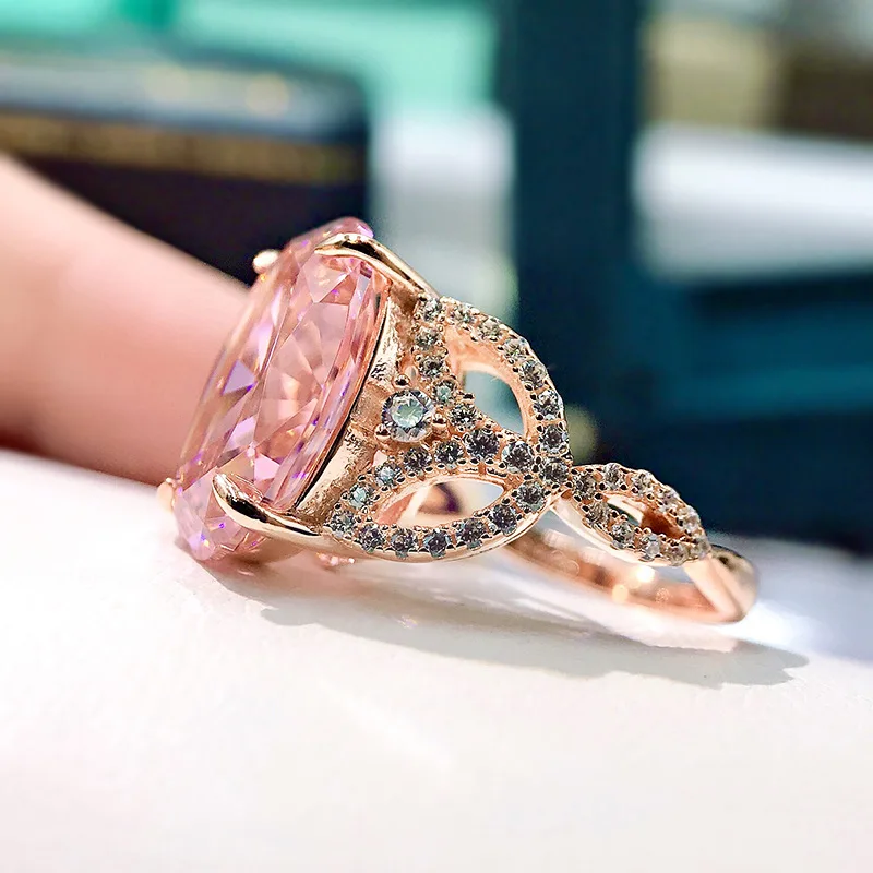 925 Sterling Silver Fashion Women'S Luxury Wedding Engagement Ring 10*14Mm 10 Carat Pink Gem Diamond Exquisite Jewelry | Украшения и