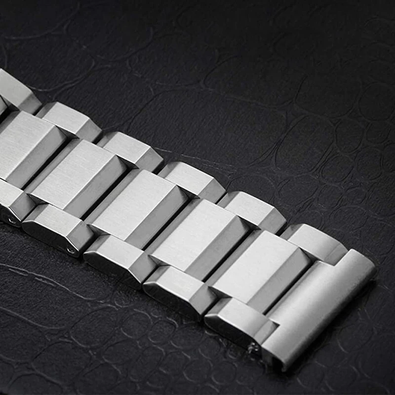 

Stainless Steel Watch Band Brushed Finish Metal 22mm Double Buckle