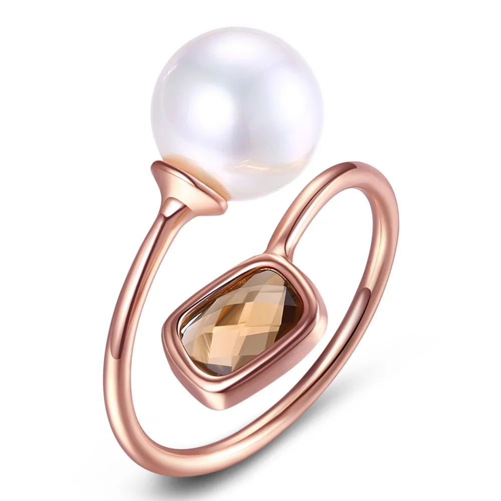 

V1016 Elegant 925 Sterling Silver Rings Simulated Pearl Rose Gold Color Women Ring Friend Gift Wedding Jewelry