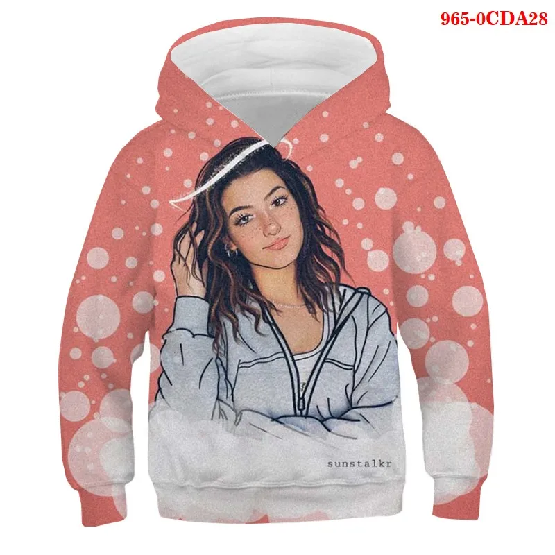 

Kids Streetwear Sweatshirts Girls Fashion Hooded Pullover Children Warm Moletom Baby 3d Cartoon Charli D'Amelio Harajuku Hoodie