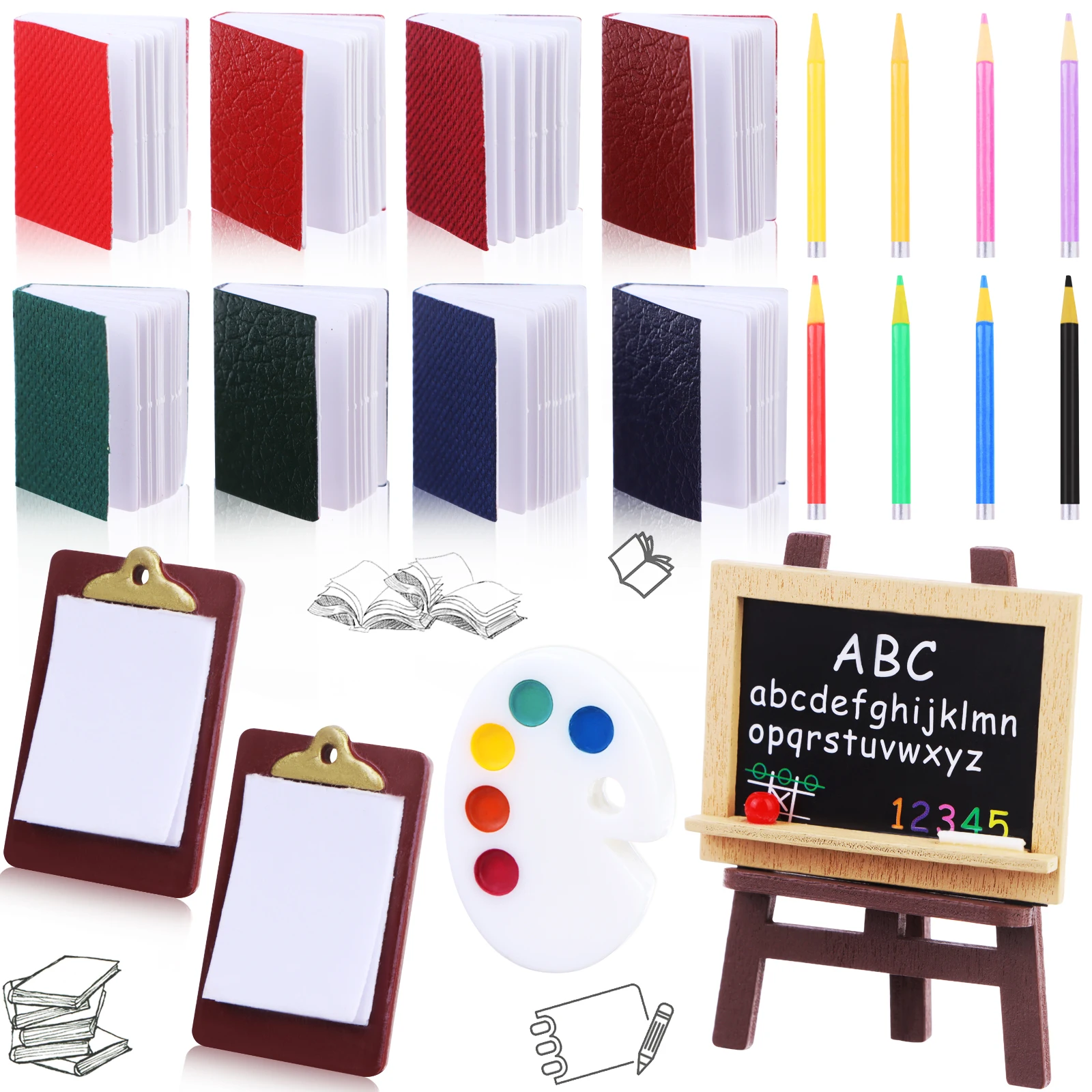 

21Pieces Doll School Supplies 1:12/1:6 Dollhouse Decor Set Creative Mini Colourful Stationery Set Ornaments