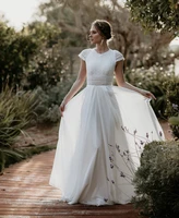 bohemian wedding dress white for women 2021 lace cap sleeves boho long bride dresses chiffon beach bridal gown robe de mari%c3%a9e