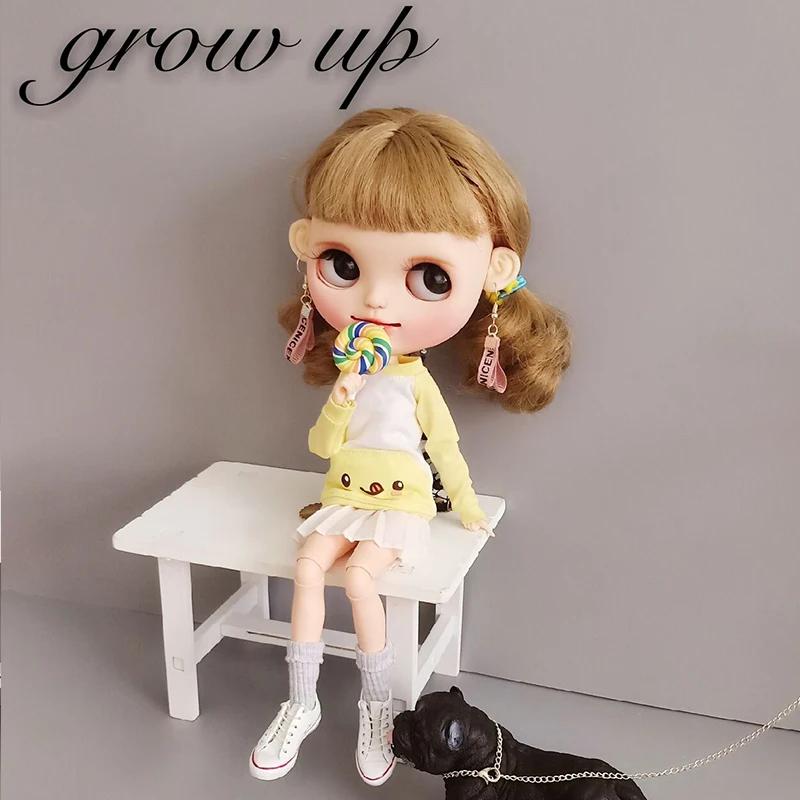 Одежда для кукол Blyth Розовая Желтая толстовка с капюшоном+ юбка-комбинезон, наряд для кукла 1/6 аксессуаров(подходит для ob24, blyth, pullip, Barbies, кукла 1/6