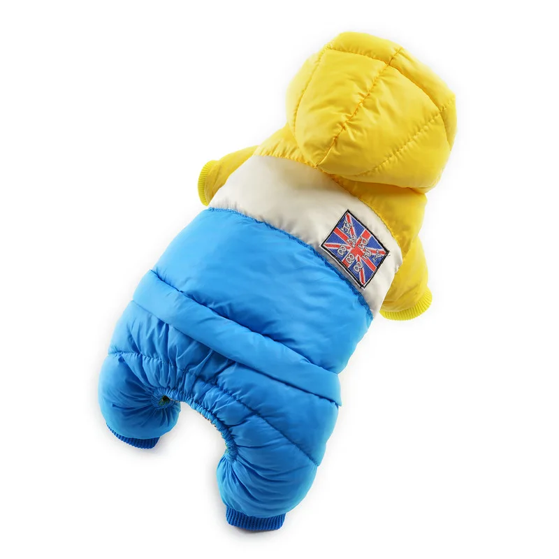 Winter Dog Clothes Thicken Warm Coat Jacket For Small Dogs Waterproof Chihuahua Yorkie Clothing Overalls Pet Jumpsuits Hoodies - Цвет: Blue Yellow
