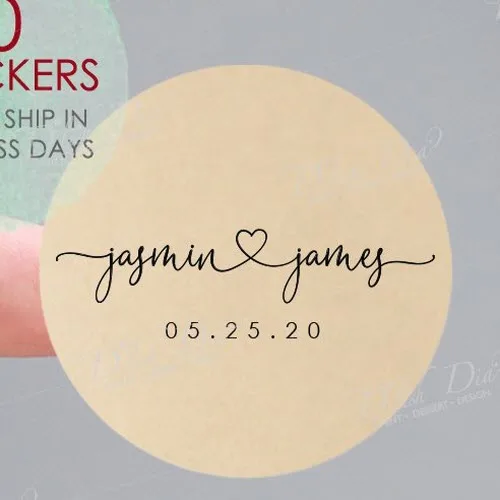 

100 Pieces, 3-7CM, Custom Personalized, Kraft Wedding Stickers, Candy Favors Gift Boxes Labels, Lined Heart