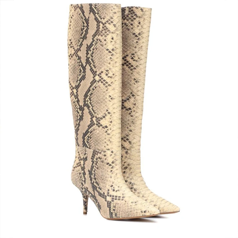 

Fall 2021 Snake-Print Women's Casual Fashion Boots With Pointed Toes