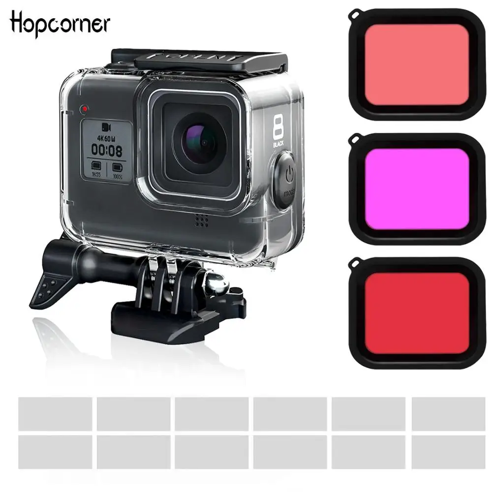 Водонепроницаемый чехол для GoPro Hero 8 60 м с 3 комплектами фильтров|Чехлы экшн-камер|