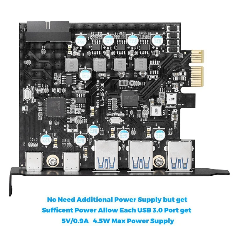 ULS 5100 5 Port PCI E Плата расширения USB3.0 3 + Type C 2 20PIN слот|Платы расширения| |
