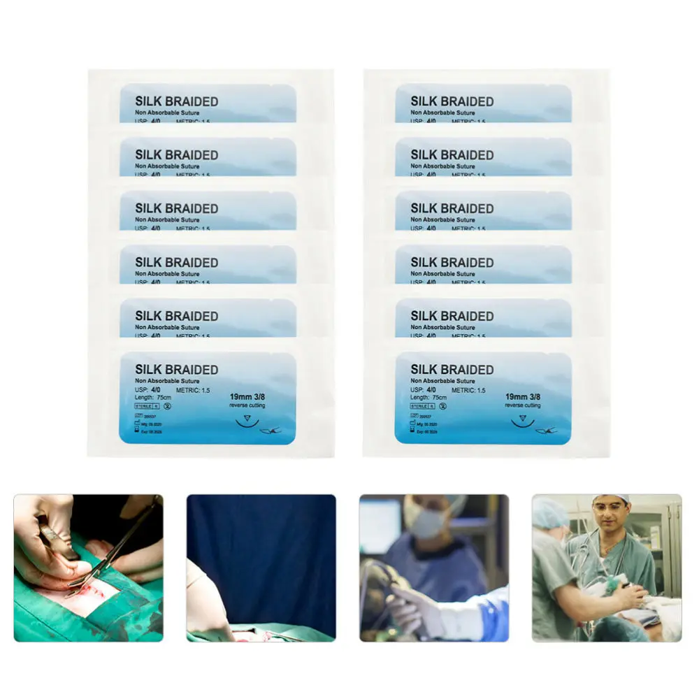 

12 Pcs Suture Thread with Needle Practice Suturing Camping Survival Demo Device