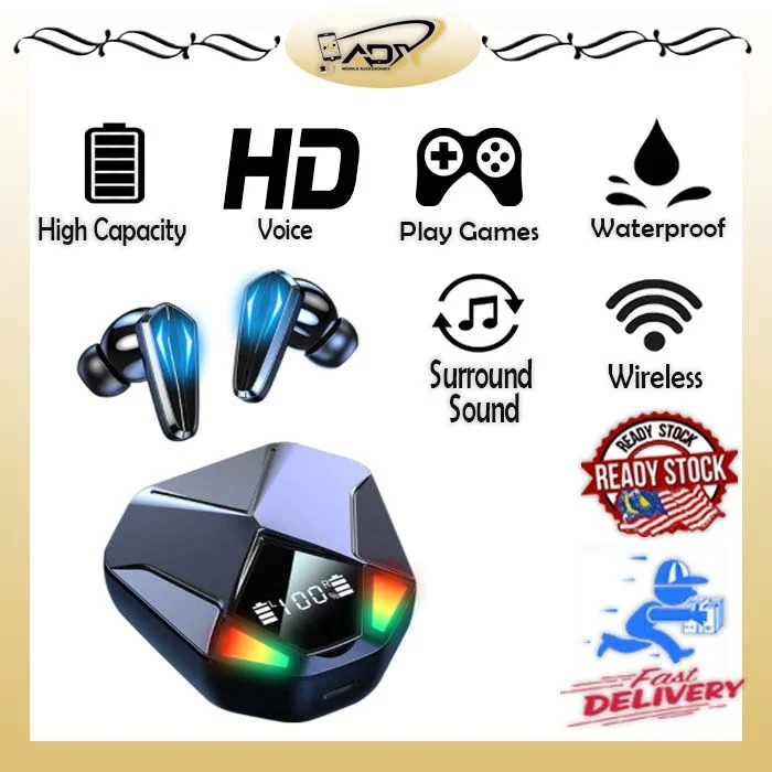 

ADX TWS X6 Wireless Bluetooth Earbuds Earphones Sports Gaming LED Light Digital Display With Charging Case