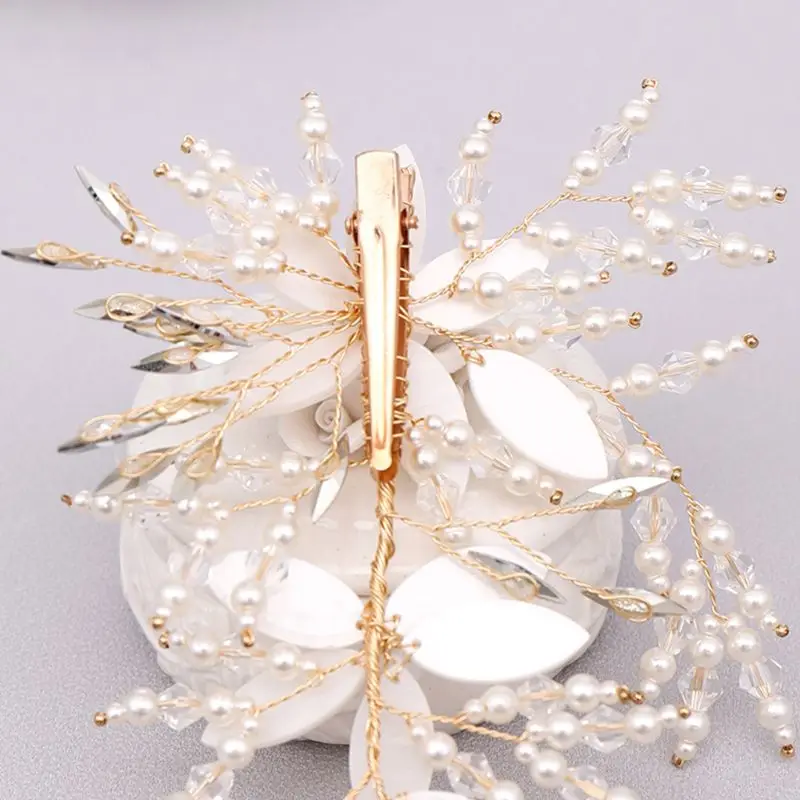 

Wedding Bridal Hair Clip Crystal Flower Alligator Hairpin Beaded Women Barrette
