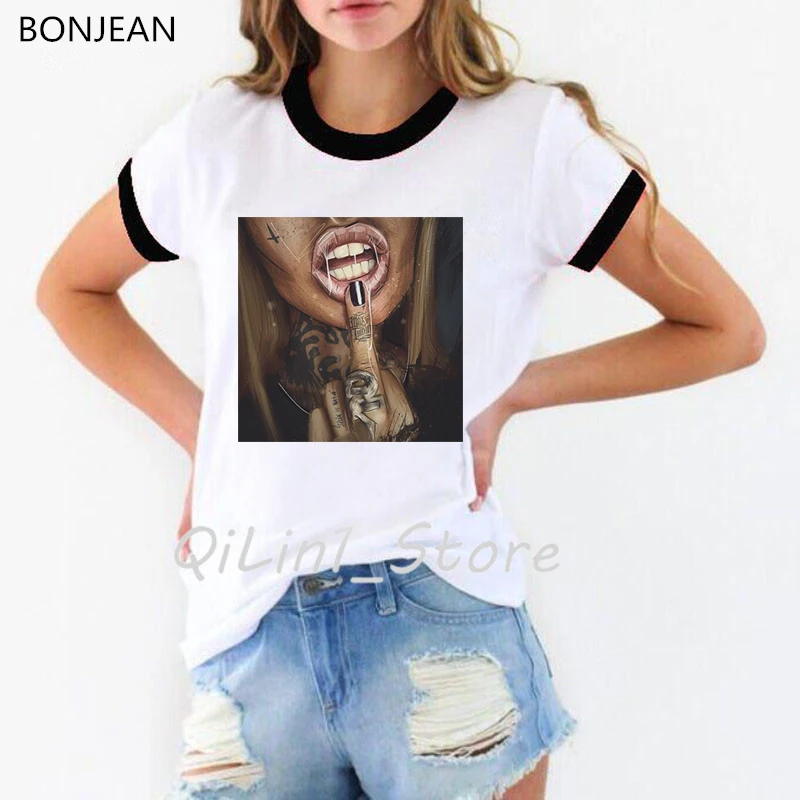 72345B Melanin Poppin' для женщин Футболка femme harajuku Melanin Poppin рубашка vogue черная футболка с принтом для девочек летние топы одежда tumblr - Цвет: 72345B
