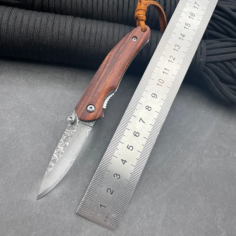 Складной нож из дамасской стали Походный высокой твердости Портативный для