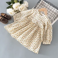 kids girls clothes spring fall lace stitching floral long sleeved dress for toddler girls children clothing baby birthday dress