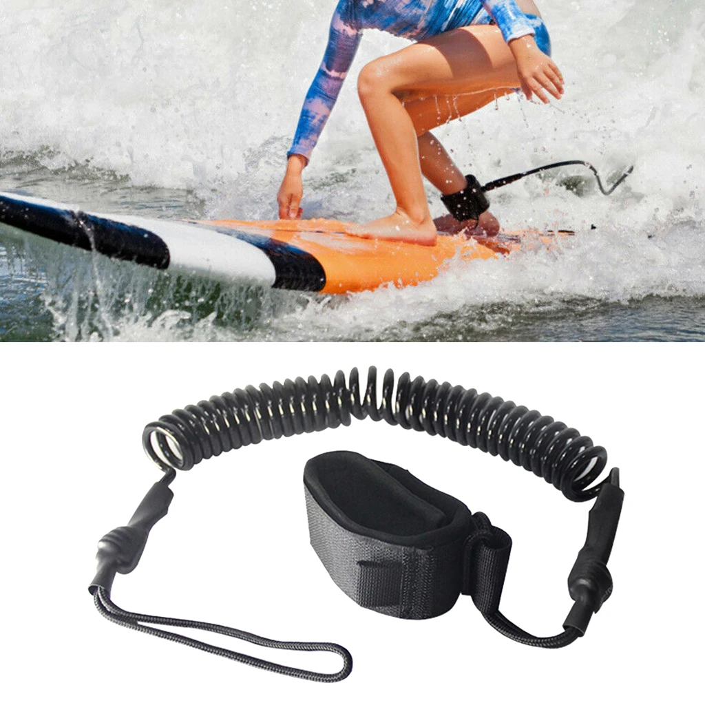 

10ft Longboard Surfboard Leash Surf Leg Rope Stand Up Paddle Board Ankle Strap Coiled TPU Safety Cord Surfing Accessory