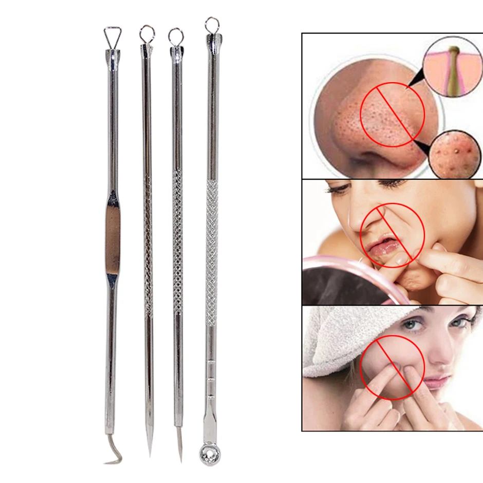4 шт./компл. иглы для удаления угрей с двойным концом инструмент из нержавеющей