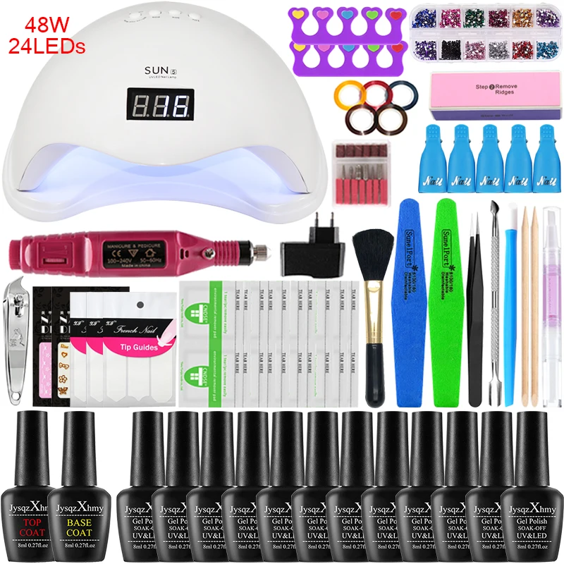 12 colors 48W Набор для ногтей маникюрный набор лампы forNail гель 18/12 шт набор для полировки ногтей, набор инструментов для маникюра УФ-гель Лаки All for комплект маникюрный набор - Цвет: 12 colors 48W