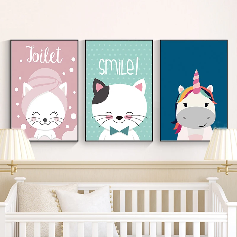 Постеры с рисунками животных из мультфильмов Милый Котик единорога