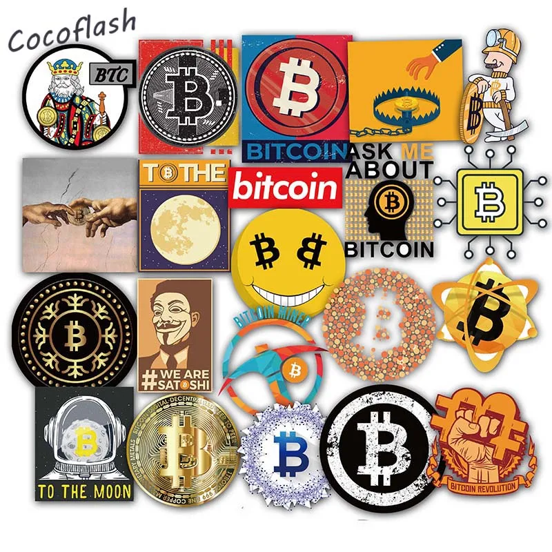 Pegatinas con dibujos animados de Bitcoin BTC para ni&ntilde;os, pegatinas de criptomoneda para ni&ntilde;os, equipaje, port&aacute;til, funda Vsco para monopat&iacute;n, muebles, 10/50 Uds.-0