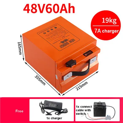 48V60AH 48 В/60 в/72 в электрический велосипед литиевая батарея для менее 2000 Вт Мотор электровелосипед Электрический велосипед батарея 28AH/32AH/40AH/60AH/75AH 220V - Цвет: 48V60AH