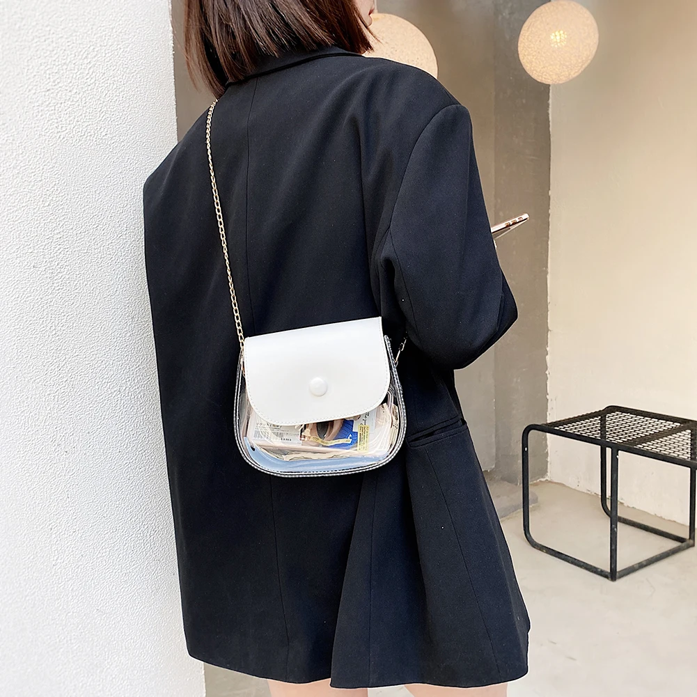

Women Transparent Patchwork Chain Shoulder Pouch Female Street Crossbody Messenger Bag Casual Ladies Mini Flap Handbag
