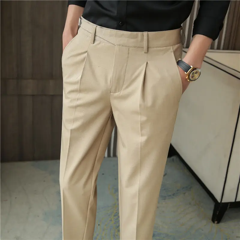 

Men's Trousers Casual Small Leg Slim Capris Business Suit Men Solid Color Fashion Favourite Streetwear Hot Sale