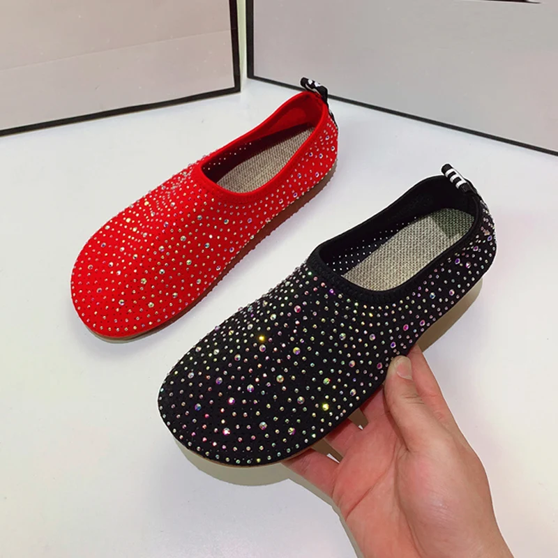 

Women Flat Shoes Casual Loafers Bling Canvas Female Black Red Flats Shallow Single Shoes For Gilrs Footwear