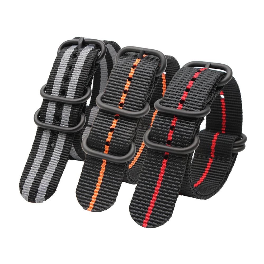 Striped Multicolor Replacement Belts Military Sport Men's Watch Band 18MM 20MM 22MM 24MM Premium Nylon Strap Black Ring Buckle