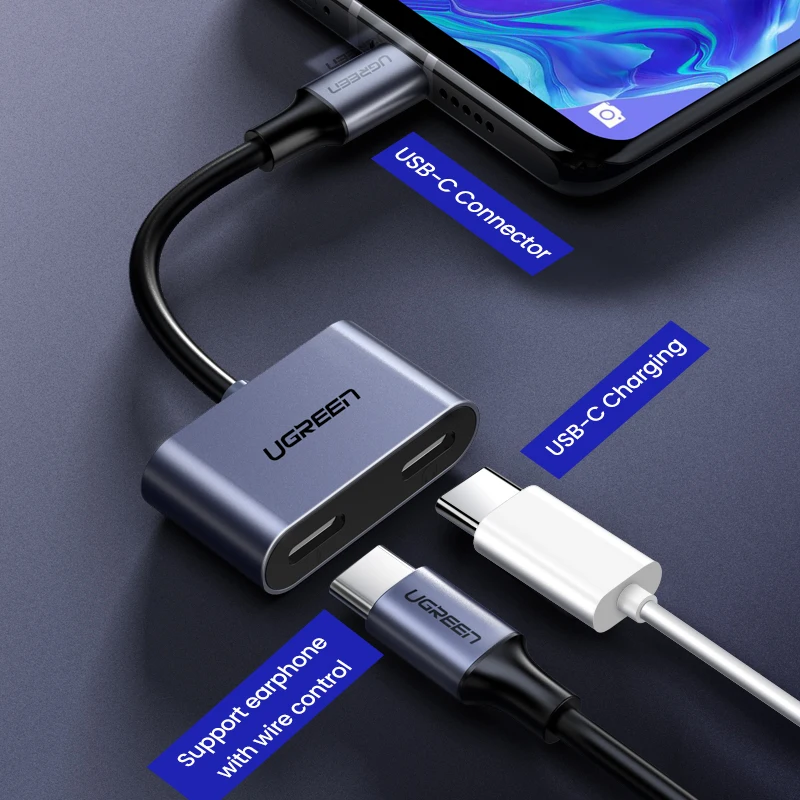 USB C to Dual USB C UGREEN 2 в 1 Тип C к двойной цифровой USB C аудио сплиттер под Наушники Адаптер для iPad Pro Google Pixel 2XL huawei P30 Pro Mi8 - Цвет: USB C to Dual USB C