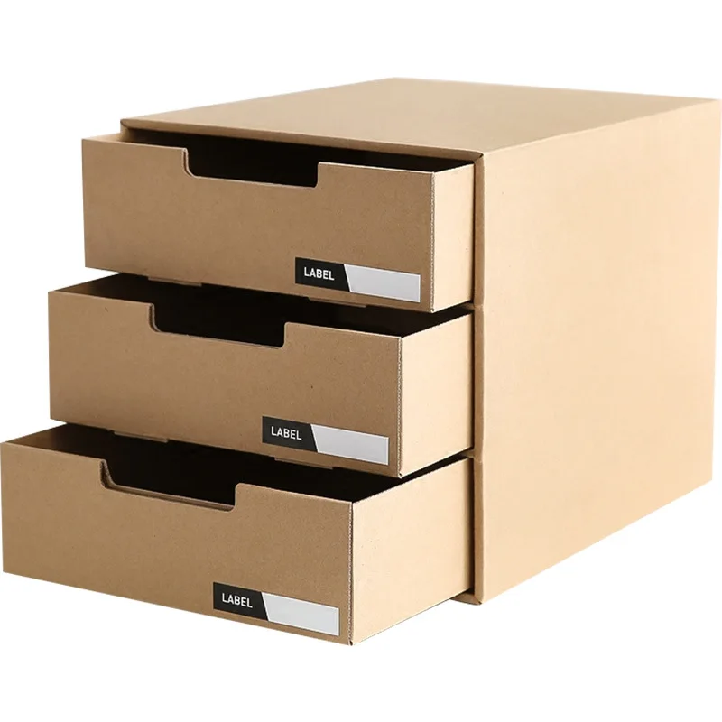 

3 Layers Japanese Paper Desktop Storage Box Drawer Type Desk Creative DIY Desktop File Organizer Box With Label Sticker