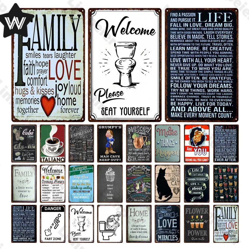 

Family Life Vintage Decoration Plaques Toilet Metal Tin Sign Retro Man Cave Rules Kitchen Sticker Decor Accessories for Bathroom