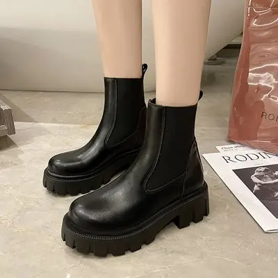 Женские ботинки на платформе бежевые массивные Ботинки Челси обувь в стиле панк