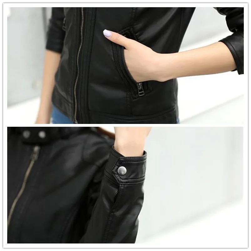 

Womans PU Leather Jacket Woman Washed PU Leather Motorcycle Slim Female Short Paragraph Jackets Large Size 3XL Coat