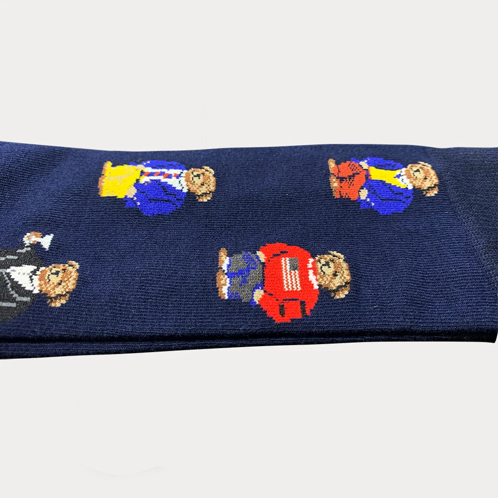 PLEIN BEAR Navy Blue Socks Unisex Teenager Student Hip Hop Style Long Socks knitting Bear Athletes Leg Warmers Stripe Socks