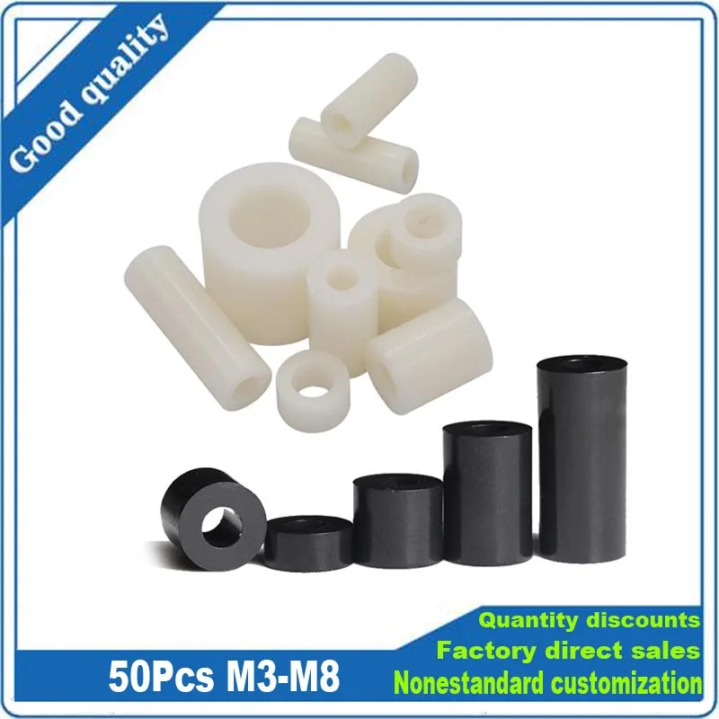 

50pcs Inside Diameter ID 3 4 5 6 8mm Black White ABS Nylon Non-Threaded Spacer Hollow Standoff Washer M3 M4 M5 M6 M8 Screws Bolt