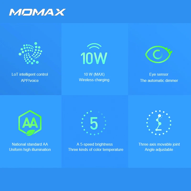 MOMAX светодиодный умный настольный светильник с беспроводной зарядкой для