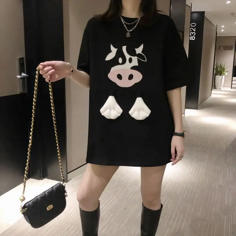 

Футболка женская с коротким рукавом, свободная Удобная трехмерная рубашка с рукавом до локтя, модная летняя одежда, большие размеры