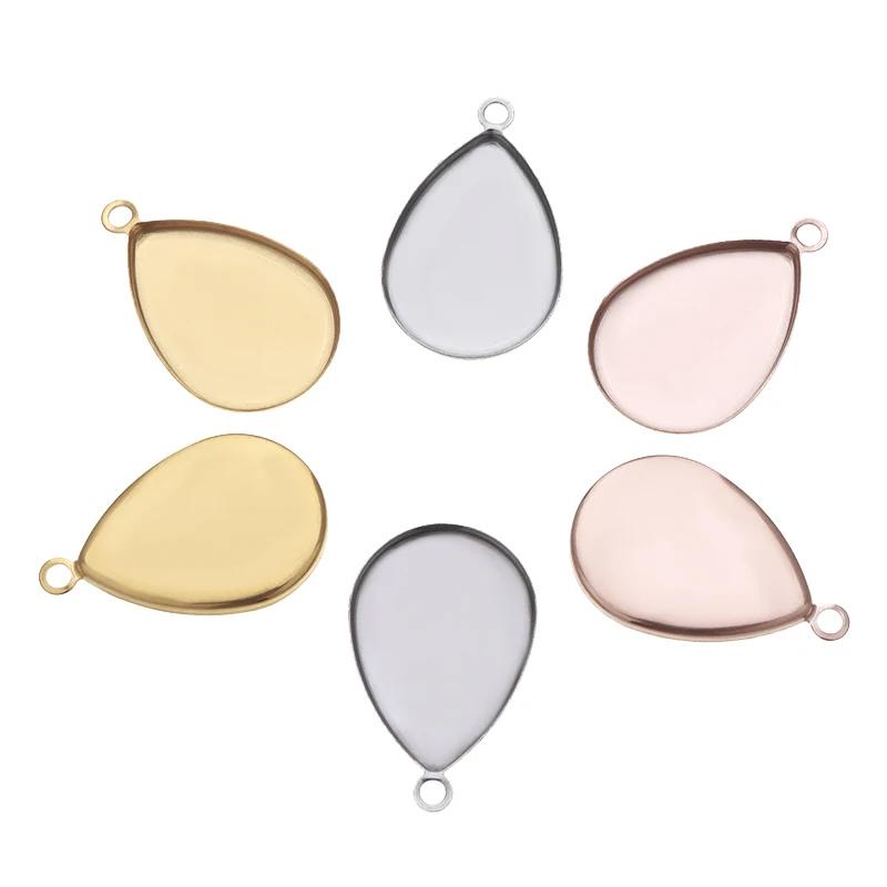 

10pcs Stainless Steel Waterdropped Rose Gold 25mm Blank Bezel Pendant Cabochon Base For DIY Jewelry Making Acccessories