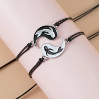 2pcsset dripping oil tai chi yin yang fish braided couple bracelet women men adjustable friendship hand rope fashion jewelry