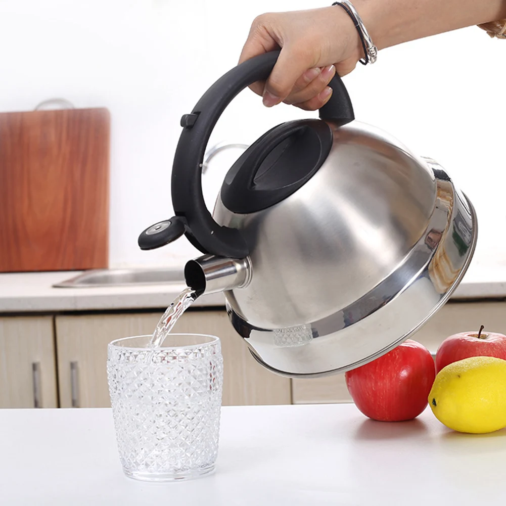 

3L Water Home Teapot Restaurant Anti Scald Ergonomic Handle Stainless Steel Whistling Tea Kettle Flat Bottom Stovetop Easy Clean
