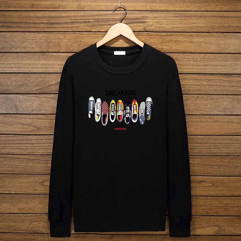 Мужская хлопковая футболка с длинным рукавом размеры до 7XL|Мужские футболки| |