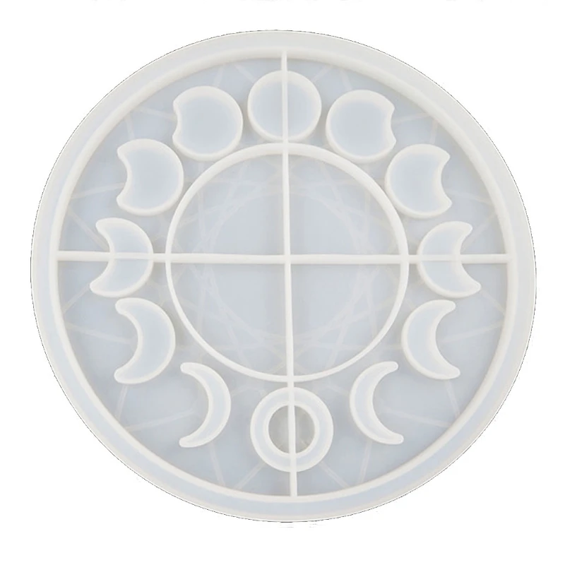 

Large Moon Phase Round Tray Resin Mold Crescent Half Full Moon Keychain Pendant Silicone Molds Resin Ornament Home Decor