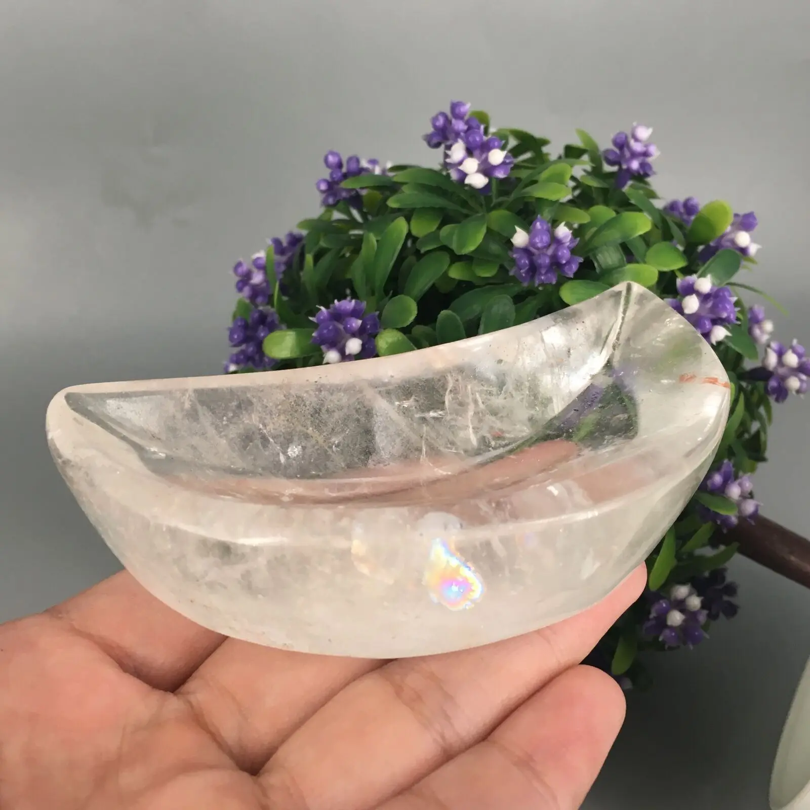 

Natural clear quartz crystal Moon crystal bowl Reiki healing 1pc