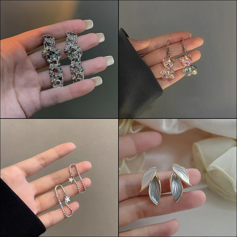 

U-Magical Fashion Hollow Heart Melting Wax Star Metal Dangle Earring for Women Enamel Leaf Bear Rhinestone Chain Earring Jewelry