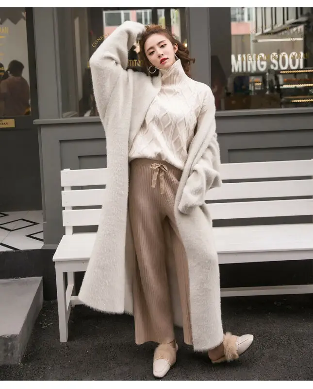 

Women New Synthetic Mink Cashmere Solid Sweater Cardigan Winter Coat Batwing Sleeve Knitted Long Cardigan Thick Sweaters