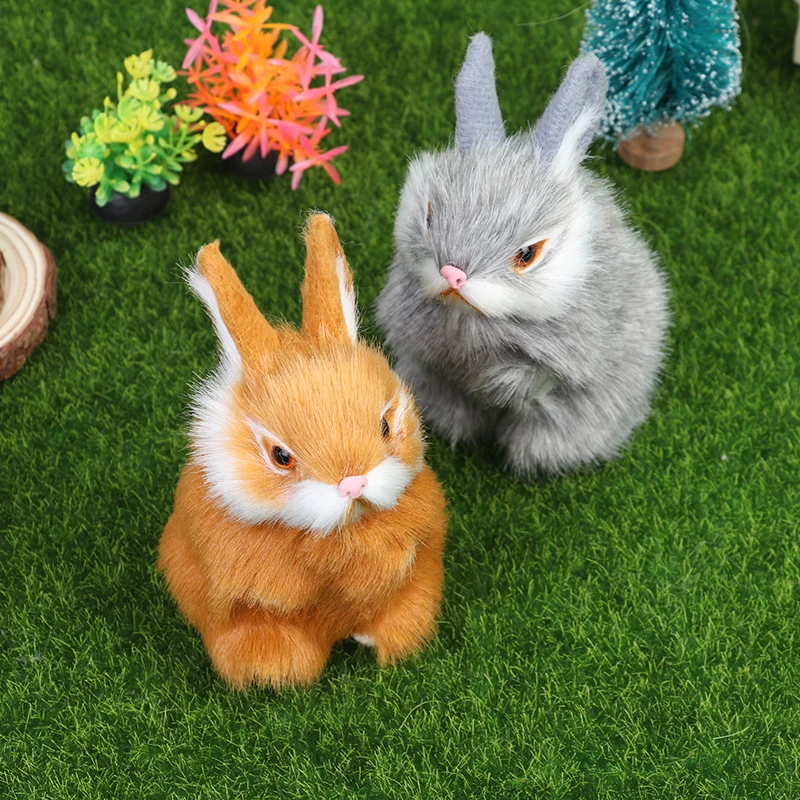 Mini Bunny Simulation Rabbit Toy Model Birthday Gift Doll Cute Rabbits/Chicks Plush Toys Fur Lifelike Animal Easter | Дом и сад
