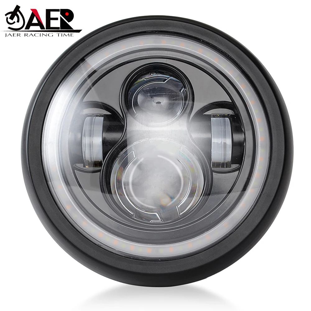 

7.5" LED Motorcycle Headlight with Hi&Low Beam White and Amber DRL Angel Eyes Turn Signal Light Headlamp for Chopper Bobber